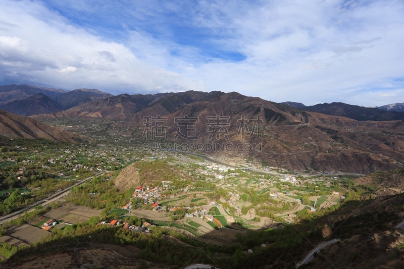 四川省,乡村,山谷,传统,甘孜藏族自治州,美,高原,水平画幅,山,无人