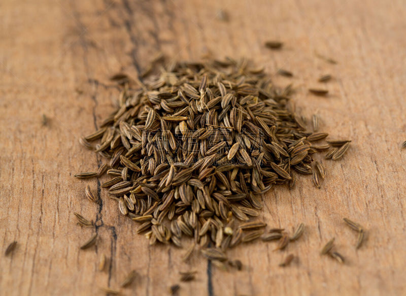 木制,香菜,平视角,立陶宛共和国,彩色背景,装饰菜,香料,食品,孜然,熟的