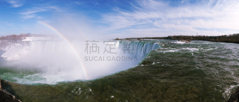 尼亚加拉瀑布,彩虹,全景,双彩虹,马蹄铁瀑布,水,水平画幅,雪,无人,户外