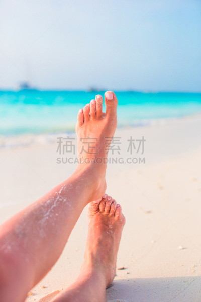 特写,海滩,白色,沙子,女性,足,女人,部分,人,夏天