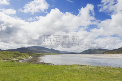 德内斯海峡,苏格兰,德内斯,萨瑟兰郡,空的路,水,天空,留白,水平画幅,山