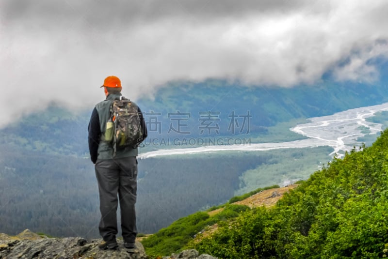 瓦代兹,汤普森山口,男人,从上面看过去,山谷,自然,山口,美国,水平画幅,冰河