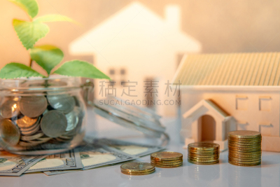 抵押文件,模型,救球,房地产,房屋,概念,贷款,植物,广口瓶,叠
