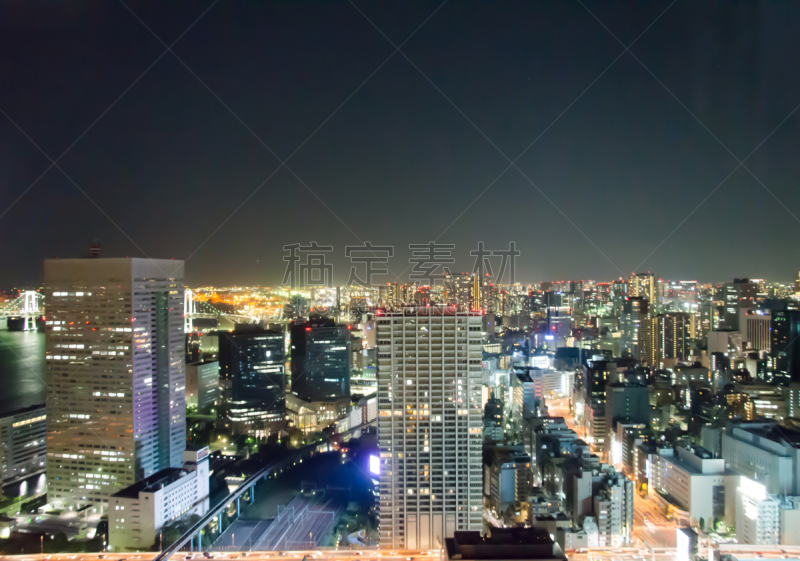 夜晚,东京,横滨,港区,水平画幅,建筑,无人,城市天际线,日本,户外