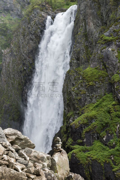 瀑布,挪威,自然,垂直画幅,水,地形,欧洲,夏天,户外,斯堪的纳维亚半岛
