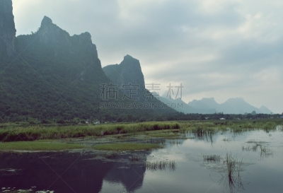 水,山,石灰石,平视角,天空,美,水平画幅,早晨,旅行者,户外