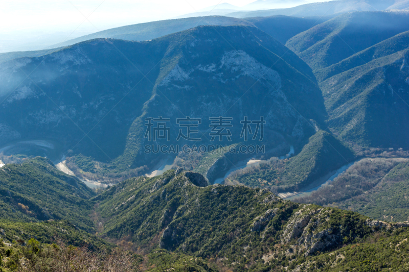 希腊,河流,地形,马其顿地区,东,城镇,沟壑,水,天空,水平画幅