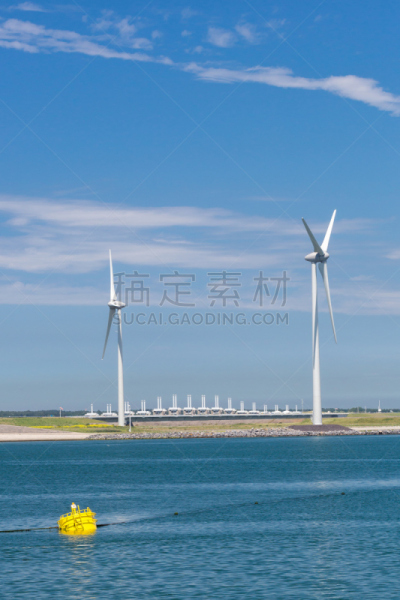 现代风车,垂直画幅,浮标,无人,泽兰省,户外,海洋,斯格尔蒂特,荷兰,黄色