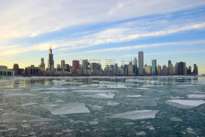都市风景,芝加哥市,城市天际线,冰,aon center,汉考克大厦 ,威利斯大厦,大冰原,浮冰,密歇根湖