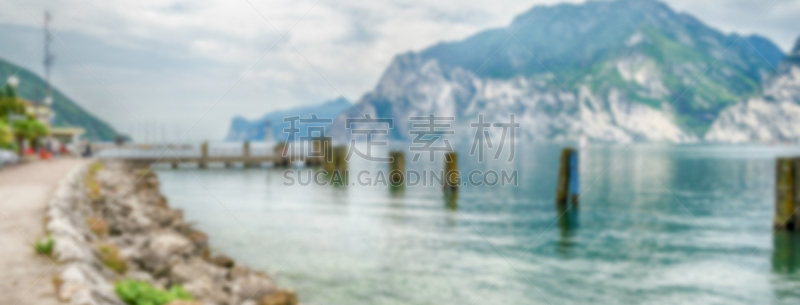 托尔博莱,意大利,城镇,散焦,背景,加尔达湖,海岸线,湖,行人,散步道