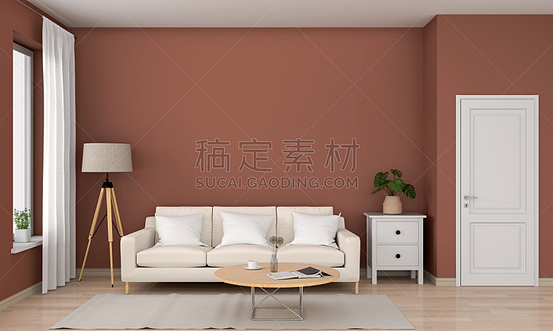 沙发,三维图形,褐色,起居室,圆桌,空的,泰国,地板,围墙,模板