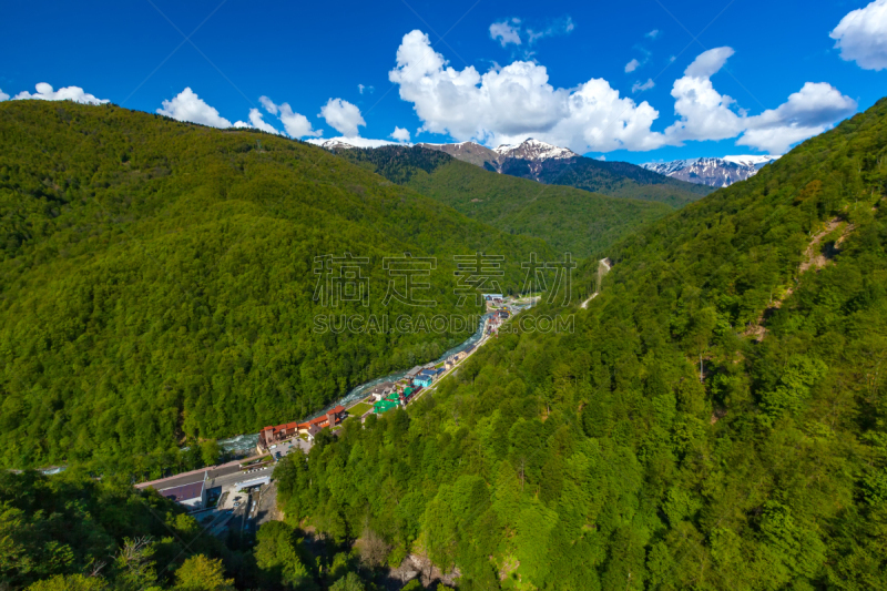 俄罗斯,山,索契,街道,奥运会,拥挤的,天空,滑雪坡,夏天,现代