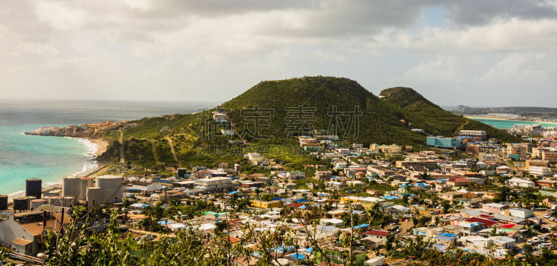 法属圣马丁,全景,岛,摄像机拍摄角度,加勒比海,山,法国海外领土,著名景点,波浪,夏天