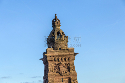 纪念碑,威廉二世,图林根州,天空,水平画幅,绿色,蓝色,夏天,户外,建筑结构