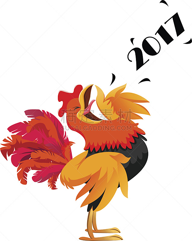 啼叫,公鸡,卡通,符号,2017年,新年前夕,小公鸡,肖像,动物,鸟类