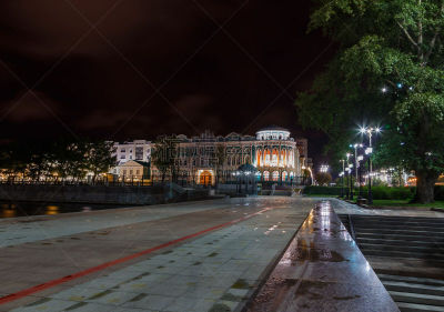夜晚,叶卡捷林堡,河堤,水,天空,水平画幅,曙暮光,户外,家具,云景