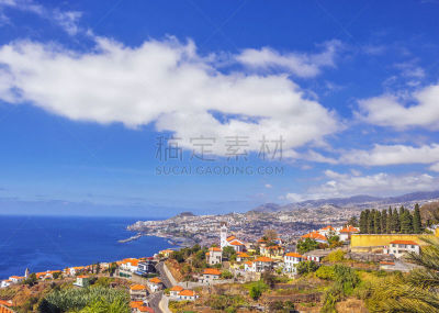 丰沙尔,都市风景,丰沙尔湾,马德拉,美,水平画幅,高视角,无人,海港