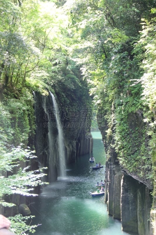 峡谷,珊瑚泉,宫崎县,垂直画幅,瀑布,无人,日本,神话,户外,船