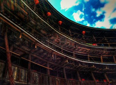 蒂卢,建筑,传统,里面,福建省,中国,永定,客家族,田园风光,屋顶