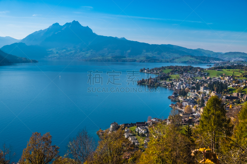 View of Mount Pilatus while hiking Mount Rigi from Weggis (The Mark Twain Trail), Switzerland