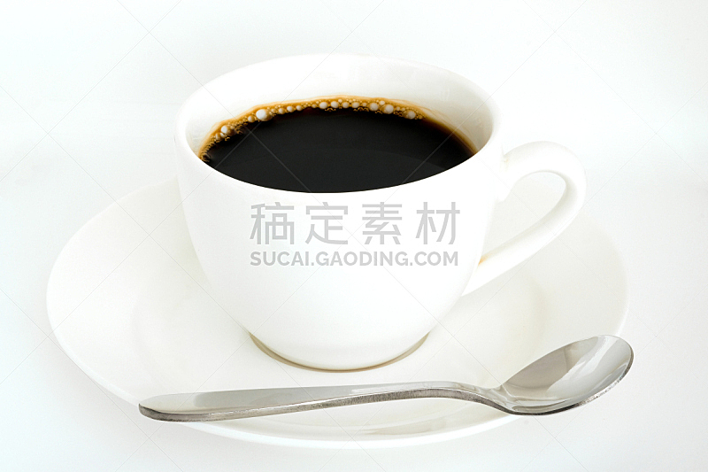 热,食品,黑咖啡,分离着色,玻璃杯,汤匙,概念,白色背景,白色
