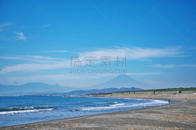 茅奇海滩,富士山,水平画幅,沙子,平塚市,秋天,无人,日本,户外,茅崎
