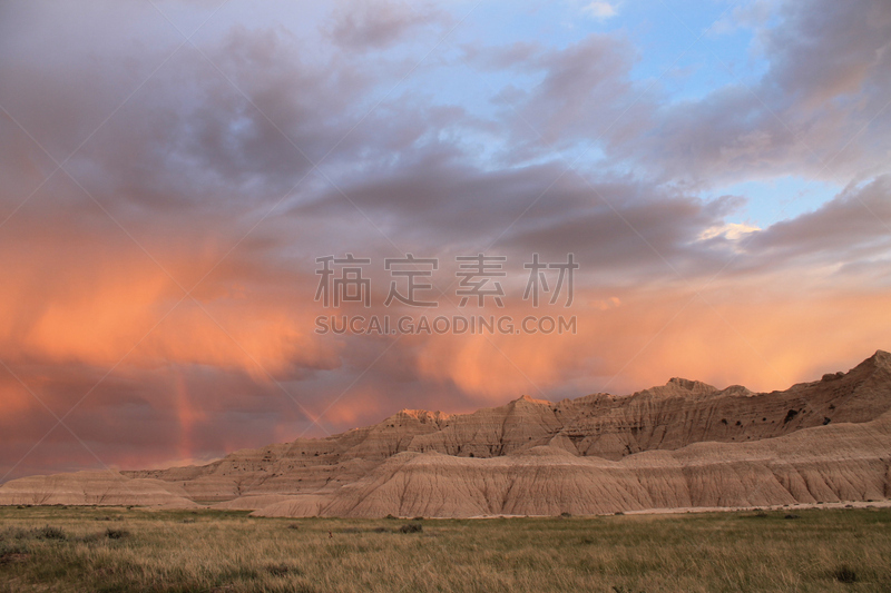 暴风雨,内布拉斯加,国家草场,天空,美国,水平画幅,无人,彩虹,环境,户外