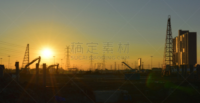 天空,黎明,电,杆,建筑工地,能源,金属,金属丝,建筑业,工业