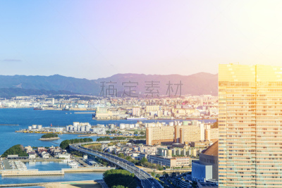 日本,城市天际线,航拍视角,城镇景观,黄昏,公路,现代,户外,建筑,市区