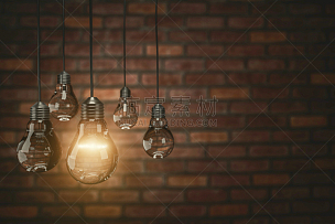 电灯泡,团队,留白,三维图形,概念,背景,砖墙,白炽灯泡,想法,灵感