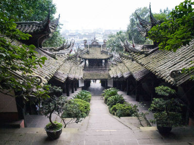 寺庙,都江堰 ,沼,成都,四川省,台阶,古董,水平画幅,古典式,旅行者