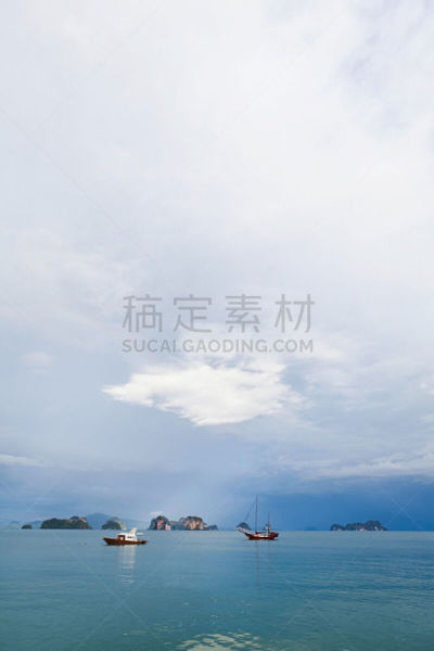 攀牙湾,泰国,下龙湾,垂直画幅,水,天空,禅宗,留白,暴风雨,无人