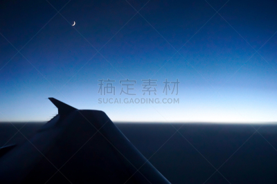 天空,夜晚,蓝色,飞机,镰刀,三角钢琴,水平画幅,套色版,无人,月亮