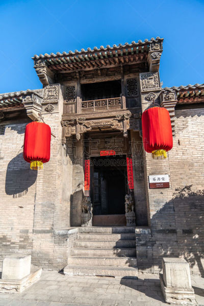 中国,山西省,庭院,灯笼,家庭,著名景点,窗户,大门,屋顶,天空