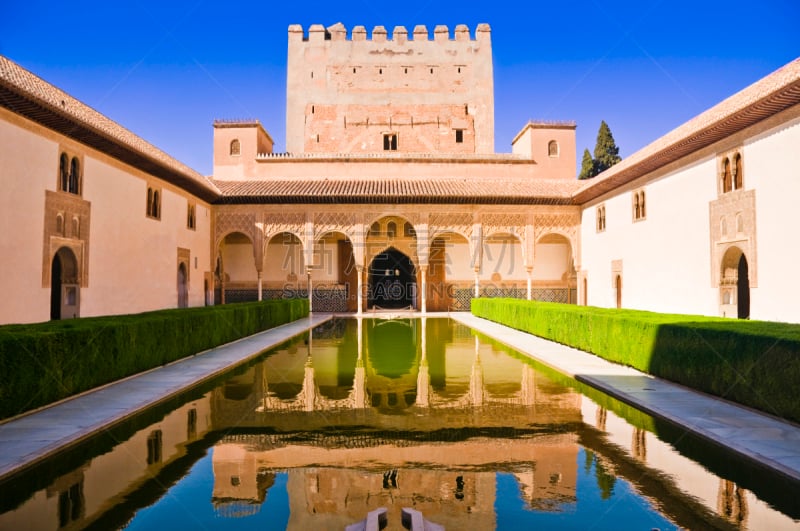 阿罕布拉,西班牙,格拉纳达,el patio de los arrayanes,塞拉洛,中世纪和文艺复兴时期的音乐,开垛口,水道,丽丝,回廊