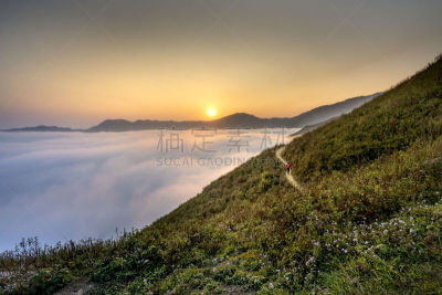 越南,山谷,山罗,地形,山,计程车车站,云,飘然,海洋,日落