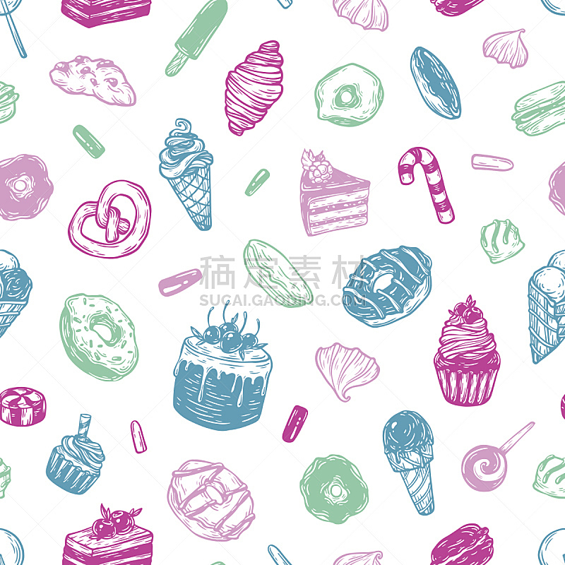 矢量,式样,糖果店,椒盐饼干,冰淇淋蛋卷,蛋白饼糕,棒棒糖,焦糖,冰淇淋,绘画插图