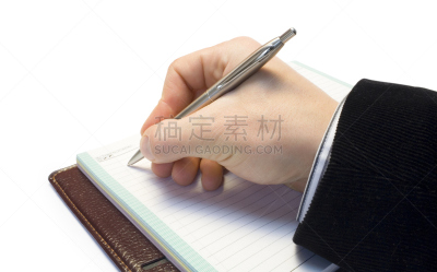 手,把手,水平画幅,无人,笔记本,白色背景,背景分离,彩色图片,水笔,留言板
