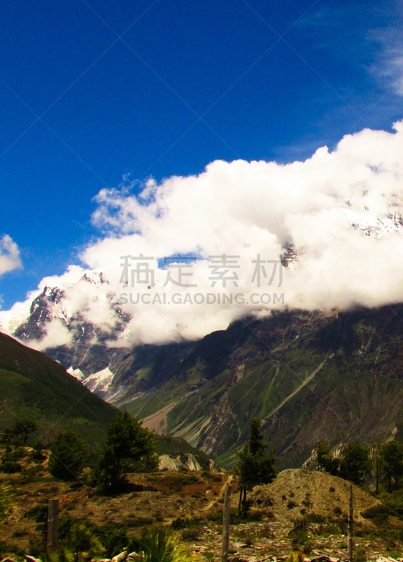 徒步旅行,安娜普娜环线,冰河,火山,垂直画幅,水,天空,雪,无人,户外