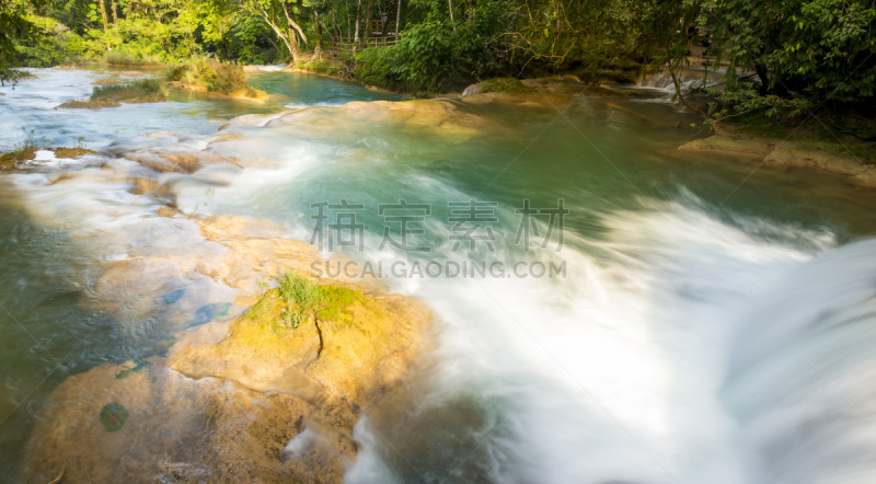 恰帕斯州,agua azul cascades,池塘,水,水平画幅,枝繁叶茂,瀑布,无人,热带雨林,户外