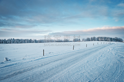 雪,冬天,在活动中,林雪平,东约特兰,轮胎印,空的路,留白,水平画幅,无人