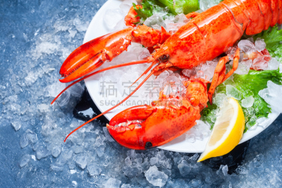 白色,红色,完整,柠檬,龙虾,盘子,切片食物,西红柿,螯虾,华贵
