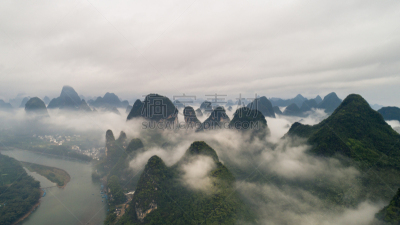 云景,山,农场,航拍视角,在上面,阳朔县,桂林山水,兴平,阳朔,桂林