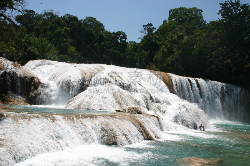 瀑布,水,水平画幅,无人,墨西哥,户外,恰帕斯州,湍急的,agua azul cascades,拉丁美洲