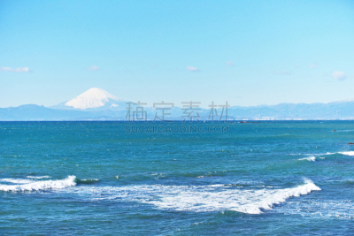 富士山,旅游目的地,水平画幅,岩石,雪,无人,日本,户外,海洋,波浪