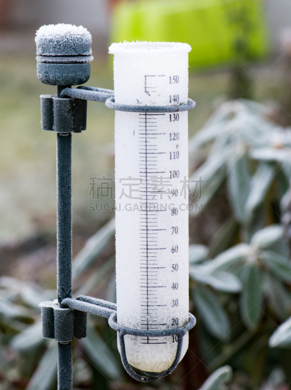 雨量测量器,冻结的,园林,垂直画幅,水,寒冷,无人,比例,冰,霜