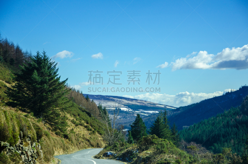 威克洛山,自然,天空,水平画幅,地形,爱尔兰共和国,无人,蓝色,全景,公路