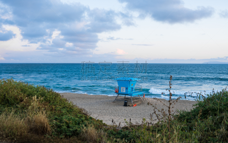 海滩,享廷顿滩,美国,水平画幅,石油钻塔,海岸地形,黄昏,户外,救生员,加利福尼亚