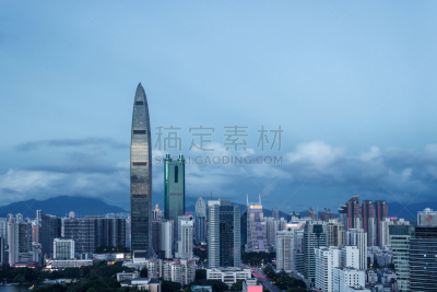 深圳,城市天际线,市区,地王大厦,深圳京基100,绿色建筑,新古典派,广东省,夜晚,曙暮光