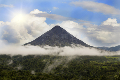 阿雷纳火山,天空,水平画幅,枝繁叶茂,无人,热带雨林,户外,美洲,云景